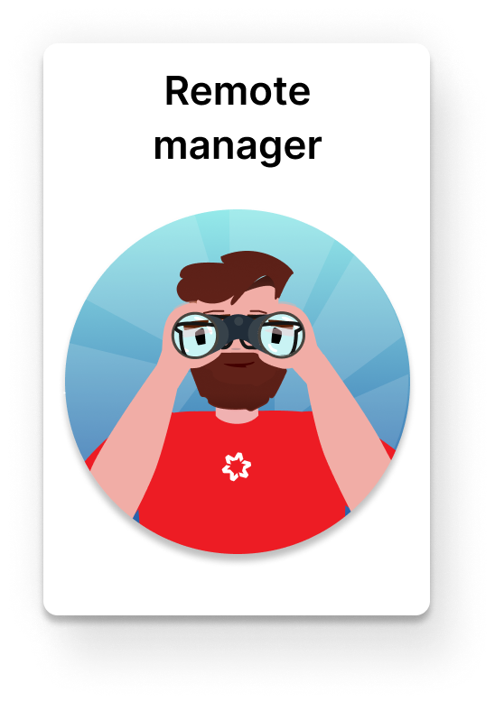 Remote manager badge featuring the illustrated Metinvest learning character
